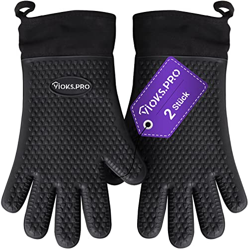 Vioks.pro Kochhandschuhe Hitzebeständig 2x Silikon Ofenhandschuhe Hitzebestaendig/Back Zubehör - Grillhandschuhe Backofen Handschuhe für Küche