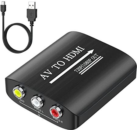 GINGIN RCA to HDMI Adapter,720/1080P AV to HDMI Adapter Support PAL/NTSC for PS1/PS2/PS3/Xbox 360/WII/N64/SNES/STB/VHS/VCR/Blue-Ray DVD Players