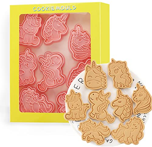 Tuxxzis Set di 8 formine per biscotti a forma di unicorno 3D per biscotti con unicorno per cuocere bomboniere e forniture per feste di compleanno