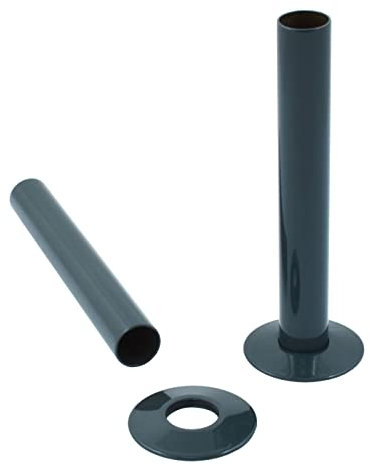Warmehaus Pair of 180mm Anthracite Radiator Pipes and Pipe Collars