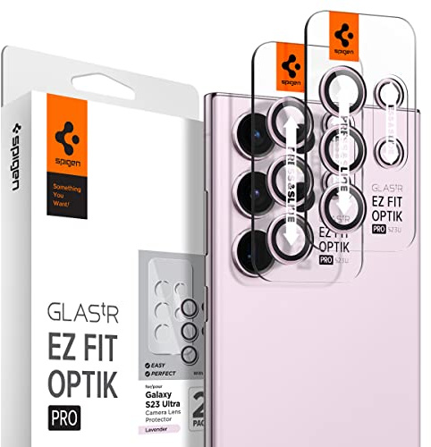Spigen 2 Pack Glas.tR Optik Pro EZ Fit Tempered Glass Camera Lens Protector for Samsung Galaxy S23 Ultra (Lavender)
