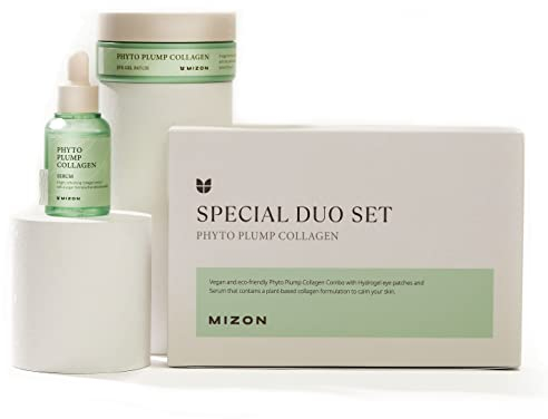 [MIZON] PHYTO PLUMP COLLAGEN SPECIAL DUO SET : EYE GEL PATCHES (x60) + SERUM – Koreanische Kosmetik mit pflanzlichem Kollagen – Koreanische Hautpflege-Geschenkbox – Vegane Formel