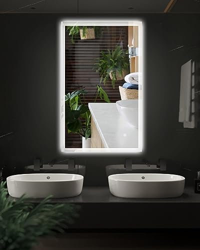 Trintion LED Badspiegel mit Beleuchtung 100x60 cm Badezimmer Wandspiegel Mit Touch Schalter, Dimmbar, 3 Lichtfarbe Einstellbare