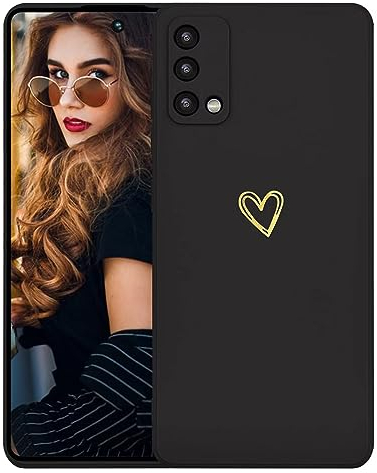 Kaywzo Hülle für Oppo A74 4G,Weich TPU Silikon Handyhülle mit Herzmuster,Minimalismus Design,Ultradünn Mädchen Stoßfest Kratzfeste Schutzhülle Case Cover,Schwarz