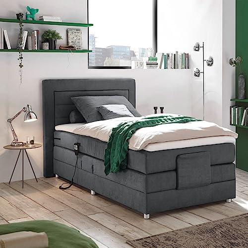 Lomadox Boxspringbett 180x200 cm mit elektrischer Verstellung | Doppelbett in dunkelgrau mit Härtegrad H2