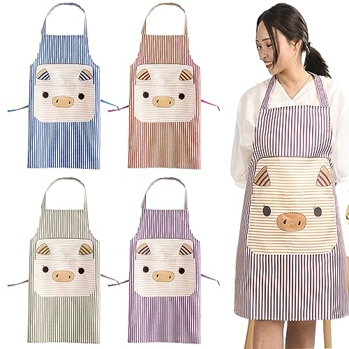 Counius Juego de 4 Delantal de cocina personalizado Mandiles de Cocina con 2 Bolsillos Cocina Delantale para Mujeres Hombres Delantal Chefs Cocina para Cocinar/Hornear(Rojo, Azul, Morado, Marrón)