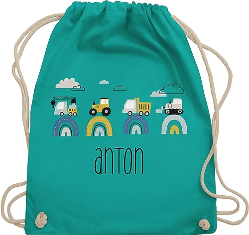 Turnbeutel Rucksack - Baustelle I Traktor I Bagger I Kran I Kipper I LKW I Planierraupe - Unisize - Türkis - rucksäcke kindergarten junge personalisierter stoffbeutel trecker traktoren traktor,
