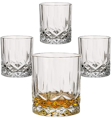 Gouveo 4er Set Crystal Whisky-Gläser 300 ml - Trinkgläser im Kristal-Design für Scotch, Cognac, Branntwein - Geschenkset für Männer und Liebhaber