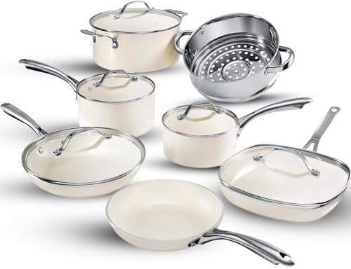 GOTHAM STEEL Juego de ollas y sartenes de cerámica de 12 piezas, juego de utensilios de cocina antiadherentes, juego de ollas y sartenes, juegos de utensilios de cocina