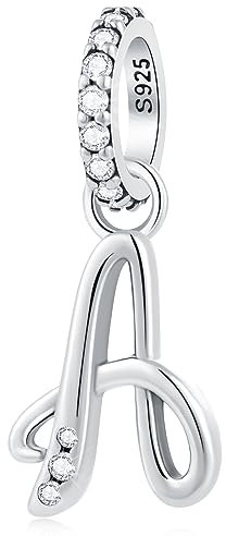 Buchstabe A Charms Alphabet Anhänger, 925 Sterling Silber Initial a Dangle CZ Perle passen Pandora Jahrestag Armband con Letra, Geschenke für Tante/Muttertag/August Geburtstag/Aunt