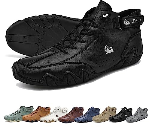 Uomo Stivali Alti In Scamosciati Fatti A Mano, Scarpe Uomo Impermeabili, Antiscivolo Leggeri Traspiranti Stivali Alti for Tutte Le Stagioni Sneakers Casual for Escursionismo E Guida(Color:nero,Size:42