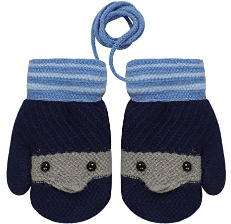JIAHG Bébé Moufle Tricoté d'Hiver Gants Plein-doigts Doux Confort Moufle Double-Couches Épais Chaud Moufle avec Cordon Anti-Perdu pour Enfants 1-3Ans Gants Thermique en Plein Air