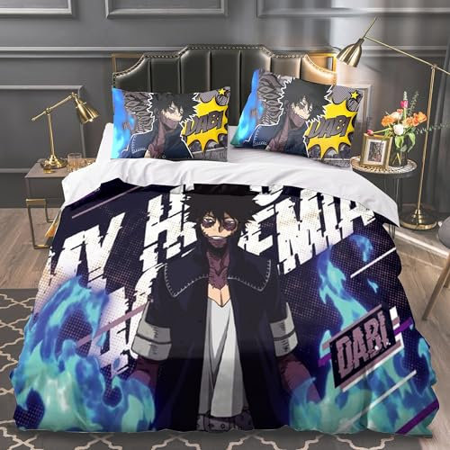 3-teiliges Bettwäsche-Set MHA Bettbezug Midoriya Izuku/Dabi Bettbezug Anime Digitaldruck, weicher Bettdeckenbezug mit 2 x Kissenbezügen, Heimdekoration für Erwachsene und Kinder (Doppelbett)