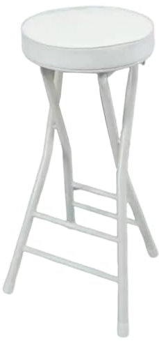 Tragbarer Klappbarer Barhocker, 63cm Rückenfreier Runder Hocker, Gepolsterter Hoher Stuhl für Die/Außen/Küche/Café (Color : White)