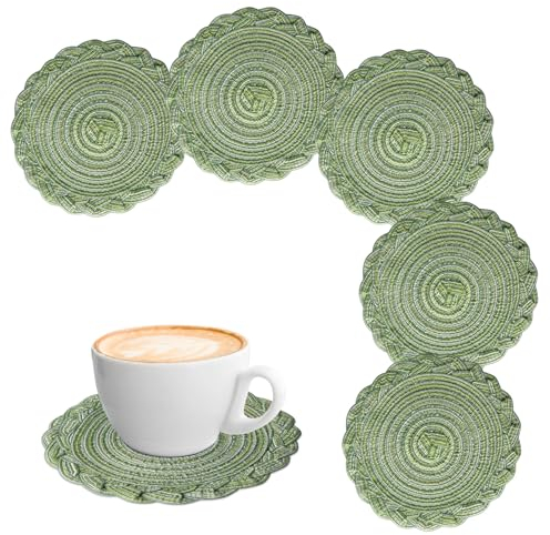 besbomig Lot de 6 Dessous de Verre Tissé, sous-Verres Rond Tressé pour Mariage, Dîners, Restaurant, Hôtel, 18cm - Vert
