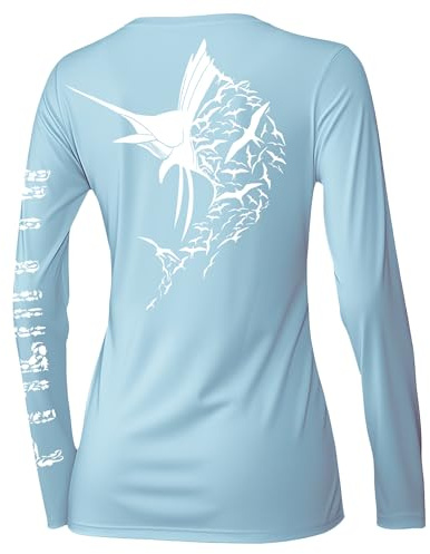 Palmyth Womens UPF 50+ Fishing Shirts Sun Protection Long Sleeve T-Shirt (Blue/Sailfish, M)