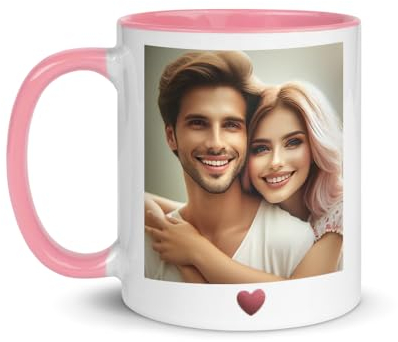 Kembilove Taza personalizada con foto y texto - regalos para parejas - tazas originales para regalar parejas - tazas para parejas 350ml - Regalos San Valentin y Aniversario (Rosa)