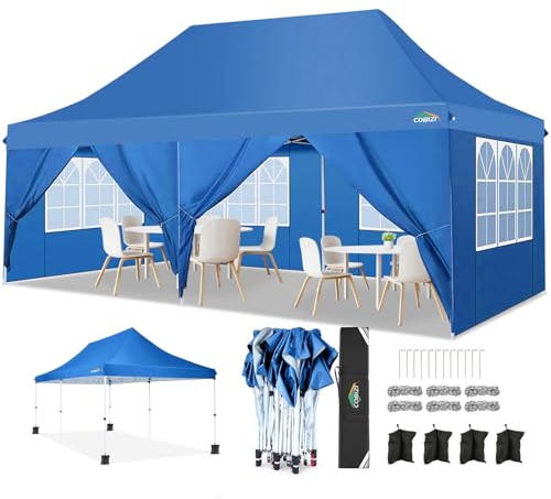 COBIZI Faltpavillon 3x6 Wasserdicht Stabil, Pavillon 3x6, Partyzelt mit 6 Seitenwänden, Upgrade-Hochdach und Tragetasche, Outdoor Pop Up Gartenpavillon für Fest, Hochzeit, Picknick, Markt, UV 50+