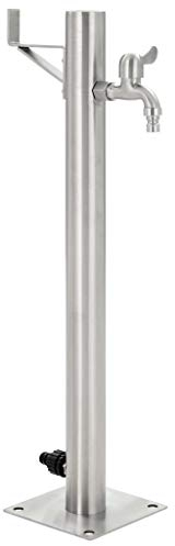 Iiaky Fontanella a Colonna in Acciaio Inossidabile Rotonda 65 cm,Fontana da Giardino con Rubinetto e Base