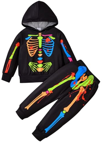 PanLidapan Kids Baby Boy Halloween Outfit Long Sleeve Hoodie Jumper Skull Glow In The Dark Top Elastic Waist Trouser Set Toddler Clothes