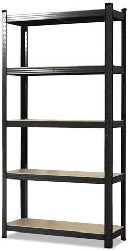 KARAT - Étagères pour Charges Lourdes - Étagères Enfichables avec 5 tablettes réglables – Rayonnages en métal Idéal pour Cave Garage Entrepôt - Noir 200 x 120 x 60 cm