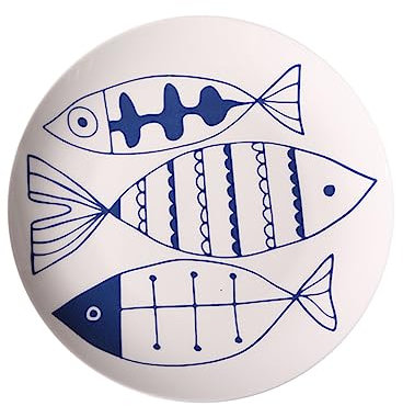 CIYODO 8-inch Unbreakable Porcelain Plate Freehand Fish Pattern Ceramic Dinner Plate Perfect Serving Platter for Home