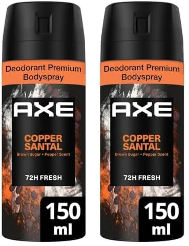 Axe Desodorante Aerosol 72h Copper Santal para Hombre Fragancia Azúcar Moreno y Pimienta 150ml (Paquete de 2)