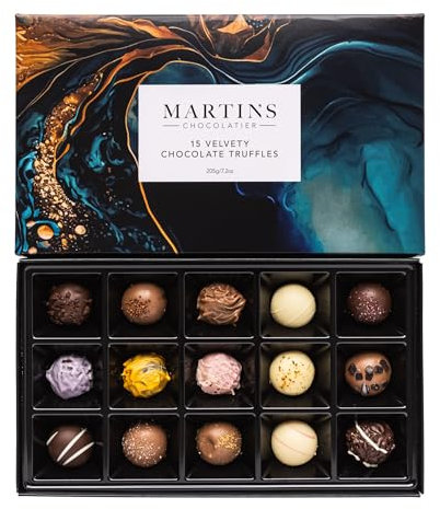 Martin’s Chocolatier Velvety Chocolate Truffle Collection | 15 Luxury Chocolates Gift Box | Milk, White, Dark Belgian Chocolate Assortment for Christmas, Birthdays, Anniversary & Celebrations (205g)