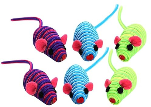 SUPVOX 6 Piezas Juguete De Ratón con Cuerda Elástica para Gatos Accesorios Interactivos para Gato Juguetes Elásticos para Evitar Arañazos En Muebles Tamaño Compacto 3.93X0.78X0.78In