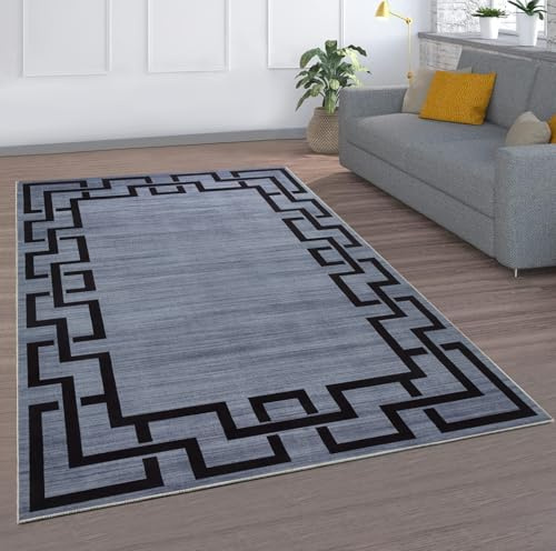 MOONLIGHT20015 Rugs Living Room Large 200x290 cm – Greek Key Style Grey Area Rugs for Bedroom – Non Slip Modern Printed Carpet For Lounge Dining Room, Nico