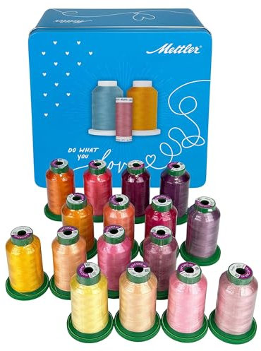 Amann Garnbox gefüllt mit 16 Konen Amann Isacord-Maschinen-Stickgarn (je 1000m) (gelb/orange/pink/lila)