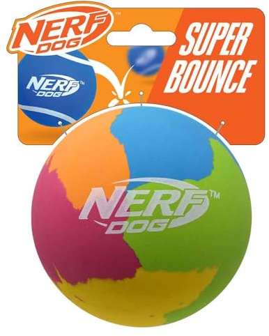 Nerf Dog Super Bounce Gummiball, 9,5 cm, hohe Sichtbarkeit, langlebiges Apportierspielzeug für Hunde, Rosa/Blau/Grün/Orange/Gelb