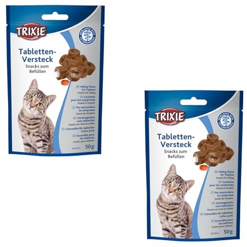 Trixie Pill Hideaway for Cats, Double Pack, 2 x 50 g, Supplementary Food for Cats, Can Facilitate Medication Administration, Opening for Tablets, Easily Deformed