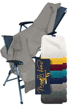 Marie’s Home Housse en tissu éponge - Pour chaise de jardin, chaise longue de jardin, 70 x 200 cm, avec capuche et bordure tout autour, en 100% coton, qualité certifiée Öko-Tex Standard 100, argent