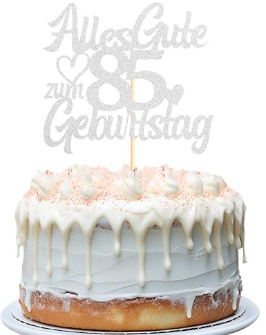 Sumerk Silber Glitzer Kuchenaufsatz zum 85. Geburtstag, Doppelseitiger Glitzer Kuchenaufsatz zum 85. Geburtstag – 1 Stück