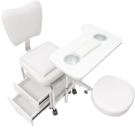 Maniküre Pediküre Stuhl Nageltisch Trolley, Mobile Nagelstation Set mit 2-lagiger Schubladenschrank, Beauty Spa Massage Hocker Mobilesmanikürtisch für Spa, Schönheitssalon (Weiß)