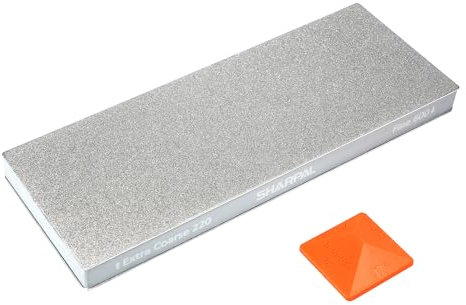 SHARPAL 169H Piedra de Afilar Diamante Extra-Gruesa 220 / Fina 600 Doble Cara – Piedra de afilar de diamante monocristalino (200 x 75 mm) afilador profesional con guía de ángulos y base antideslizante