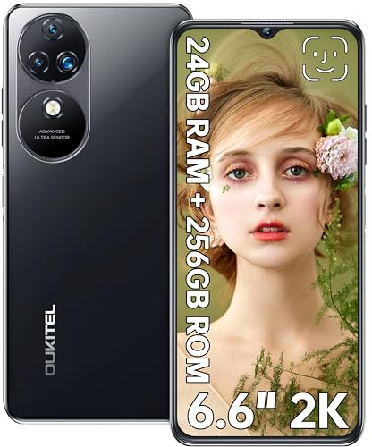 OUKITEL C38 Mobile phones - 24GB+256GB/1TB Smartphone,6.6 HD+ Large Screen,48MP+32MP Camera,5150mAh Battery,4G Dual SIM Free Unlocked Mobile Phones,Face ID/NFC/Fingerprint/GPS,Black