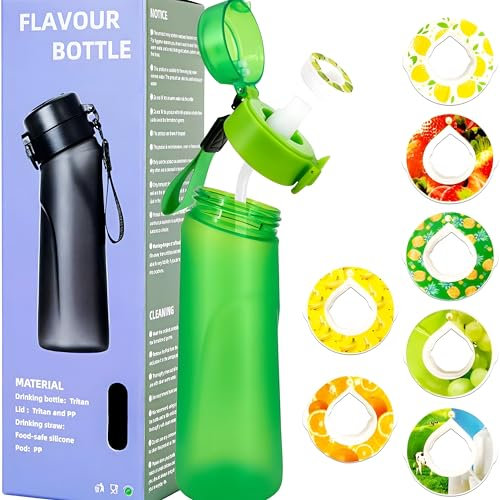 Water Bottle 750ML - Scented Air water Bottle with 7 Flavor Pods, BPA-Free Tritan,New gradient bottle (Green)