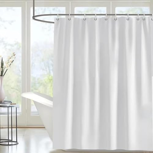 Rideaux de Douche Blancs, Rideau de Salle de Bain de Couleur Unie 80x170cm/Largeur x Hauteur Rideau de Bain en Tissu Polyester Lavable et imperméable avec Crochets