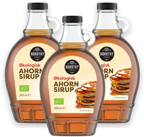 Nordthy Ahornsirup 3×250 ml |Sirup für Pancakes, Waffeln, Porridge & Desserts inkl. Needforsweet Sticker