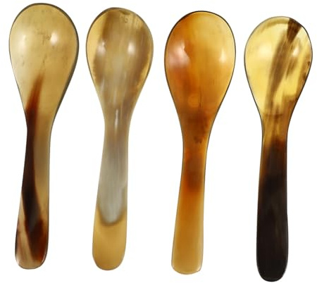 Toyvian 4pcs Natural Ox Horn Coffee Spoons Large Stylish Dessert Scoop for Home Coffee Shop Tea House Stirring Latte Ice Drinks