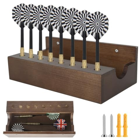 Bindokun 2 in 1 Dartpfeile Halterung für Wandmontage - Dart Halter und Wanddarthalter aus Holz, 8 Aufnahmen für Darts - Darthalter Organizer für Steeldarts, Softdarts, Dart Zubehör