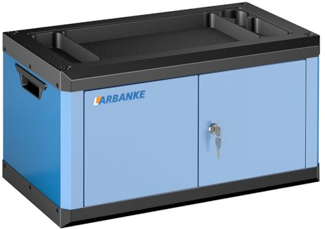 LARBANKE Boîte à outils verrouillable robuste à double porte avec comptoir multifonctionnel, boîte à outils portable avec trous de connexion pour l'extension, construction durable pour garage, atelier
