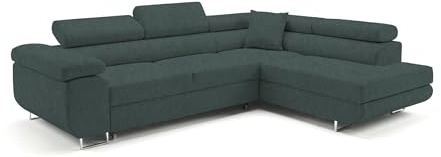 Ecksofa mit Schlaffunktion PASTI L-Form, Sofa Couch mit Bettkasten, 3-Sitzer Eckcouch, Schlafsofa für Wohnzimmer, Big Sofa Couch mit Schlaffunktion (Easy Clean Petrol, Ottomane Rechts)