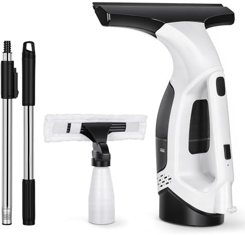 Kabelloser Fenstersauger Set, 2000 Pa Fensterreiniger Elektrisch, 20W, 2200 mAh Akku mit 150 ml Wassertank und 280mm Schaber, Geeignet für Glastüren, Fenster, Arbeitsplatten und Autoglas