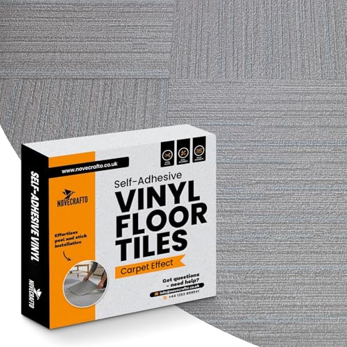 NOVECRAFTO Vinyl Floor Tiles Self-Adhesive – 60 Pack, 45 x 45cm (12.54m² Coverage) Carpet Effect Peel & Stick Floor Tiles – Easy to Clean Durable Vinyl Flooring for Kitchen, Living Room & Office
