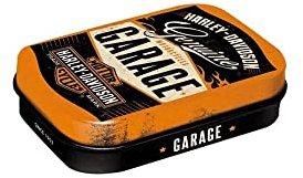 Nostalgic-Art Retro Pillendose, 4 x 6 x 1,6 cm, Harley-Davidson Garage – Geschenk-Idee für Biker, mit Pfefferminz-Dragees, Vintage Design