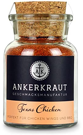 Ankerkraut Texas Chicken, würziger Geflügel BBQ Rub Gewürz, für Hähnchen, Chicken-Wings, Pulled Chicken, mit Salz, Pfeffer, Knoblauch und Zwiebel, 95 g im Korkenglas
