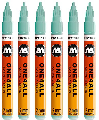 Molotow One4All 127HS Acryl Marker (2,0 mm Strichstärke, hochdeckend und permanent, UV-beständig, für fast alle Untergründe) 6 Stück Farbe 020 lago blau pastell